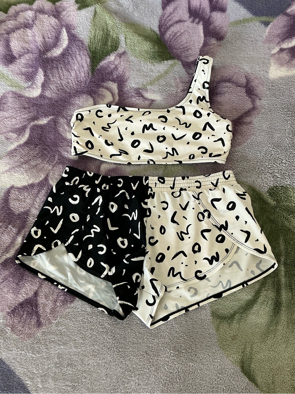 Volcom Tag Ur It Printed Reversible One Shoulder Bikini Top and Bikini Shorts